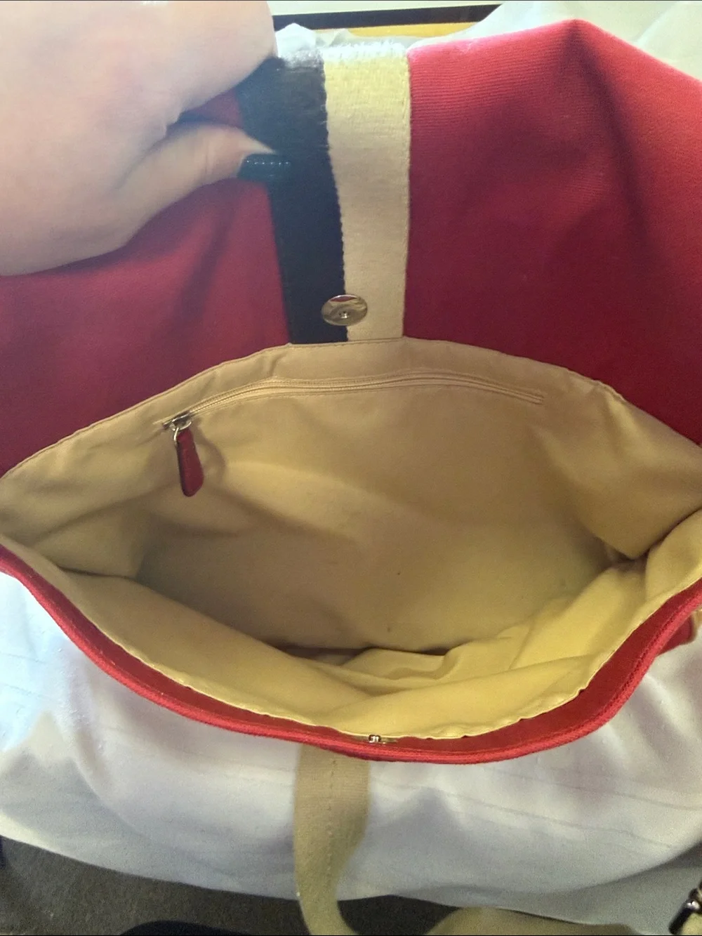 Coach Red Canvas Messenger Bag with Tan Trim